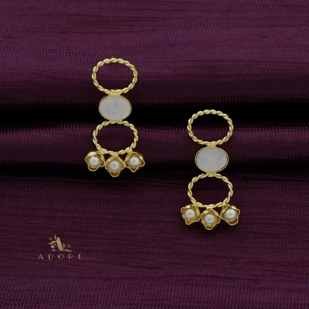 Golden Dual Twisted Oval MOP + Pearl Earring