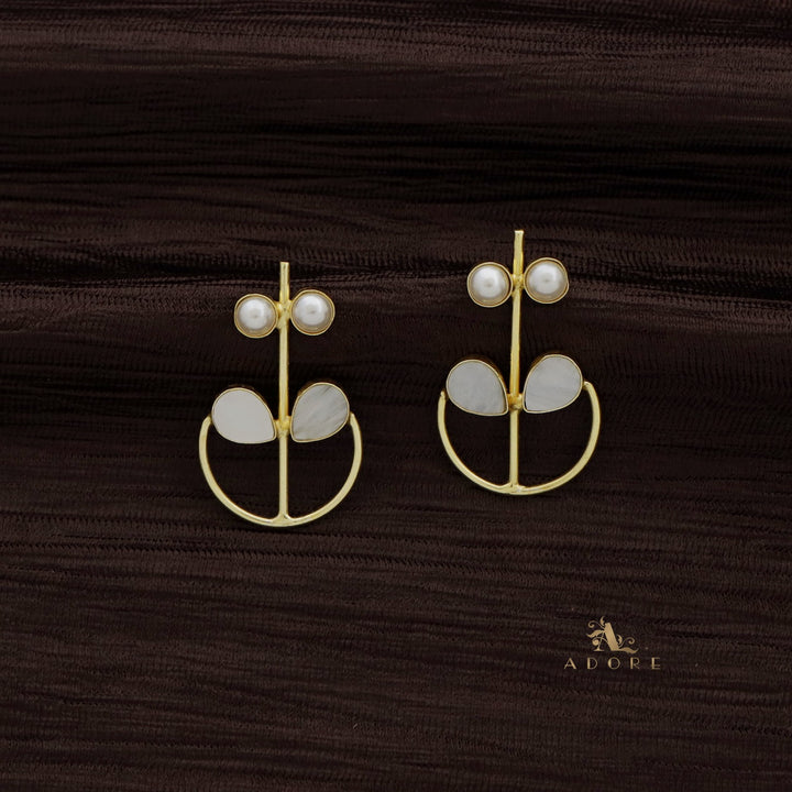 Golden Benza Semi Circle MOP + Pearl  Earring