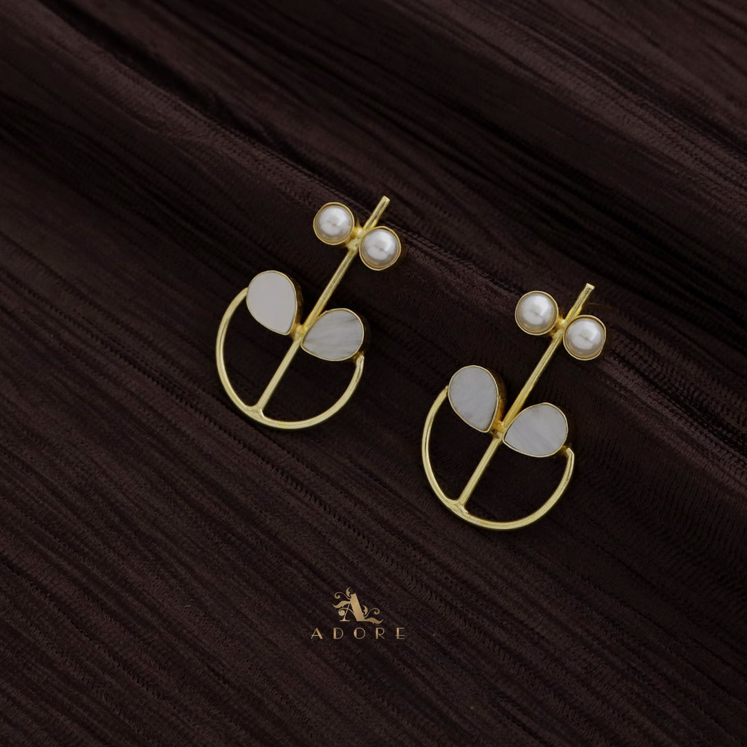 Golden Benza Semi Circle MOP + Pearl  Earring