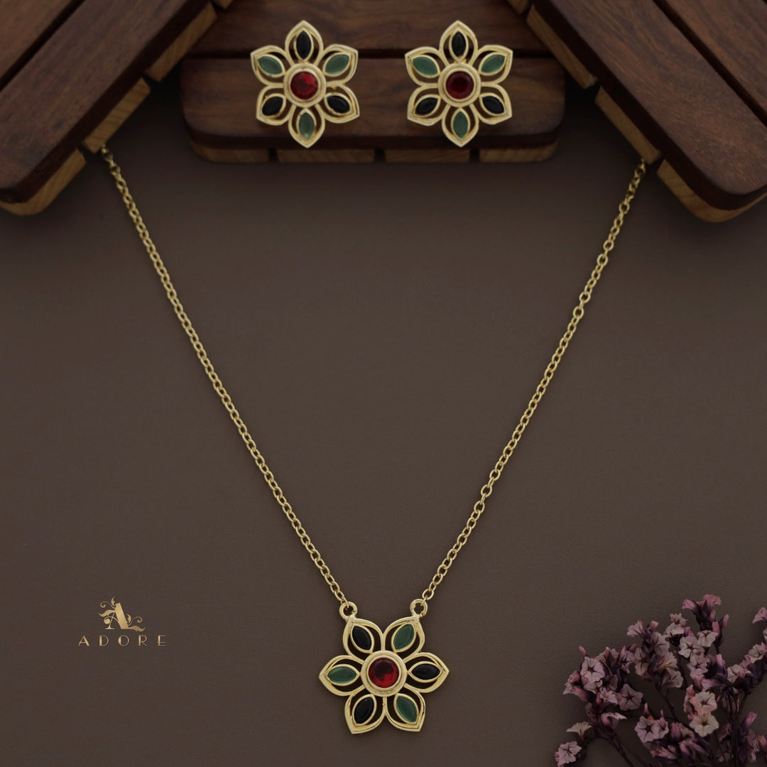Rika Floral Long Neckpiece With Earring