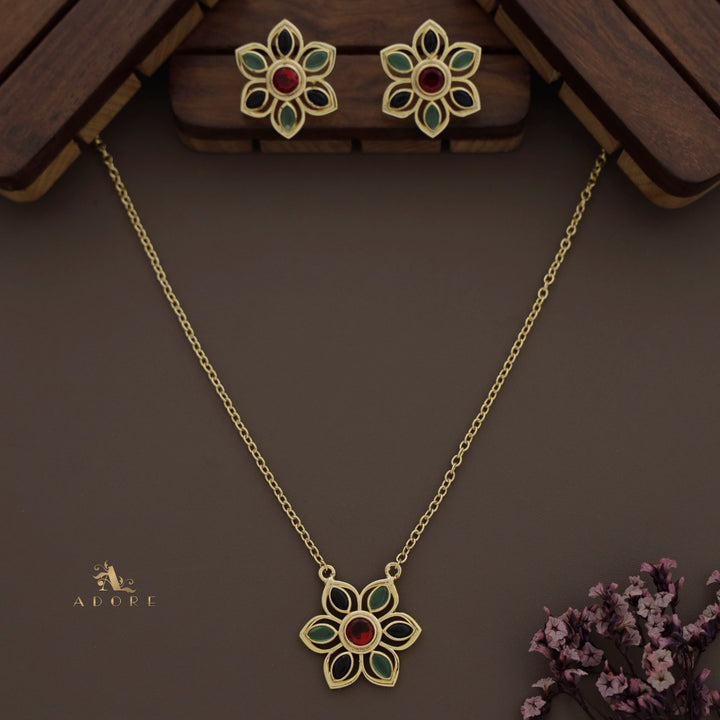 Rika Floral Long Neckpiece With Earring