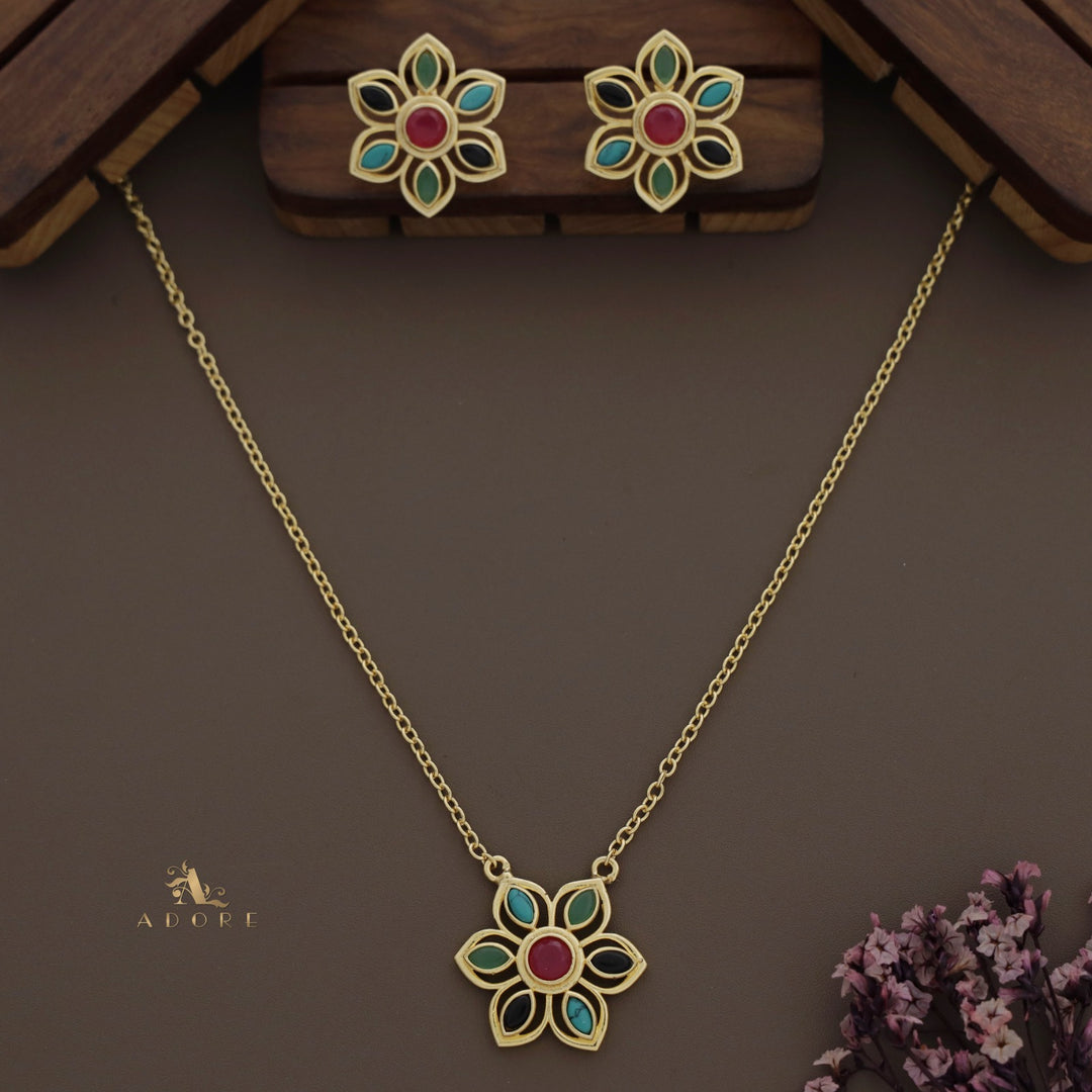 Rika Floral Long Neckpiece With Earring
