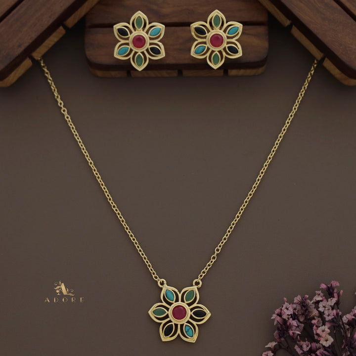 Rika Floral Long Neckpiece With Earring