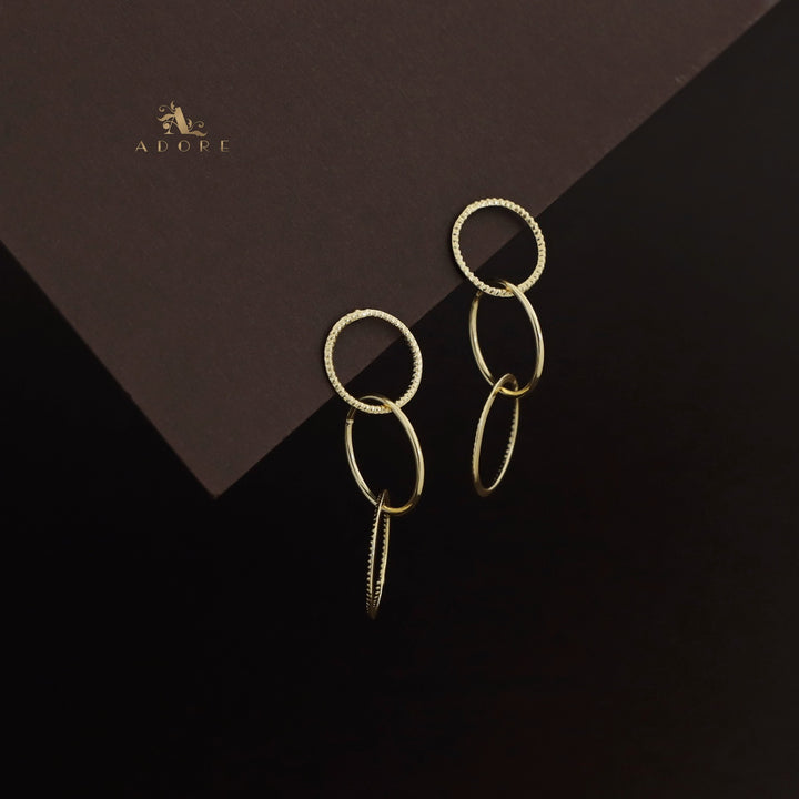 Hridya Golden Tri Circle Earring