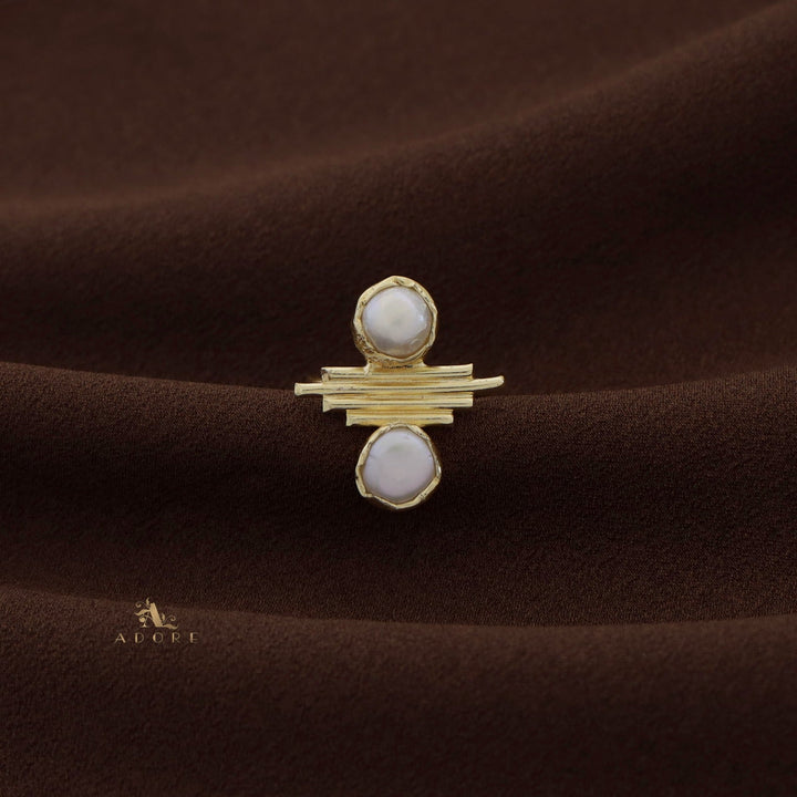 Golden 4 Line Dual Fresh Water Pearl Ring