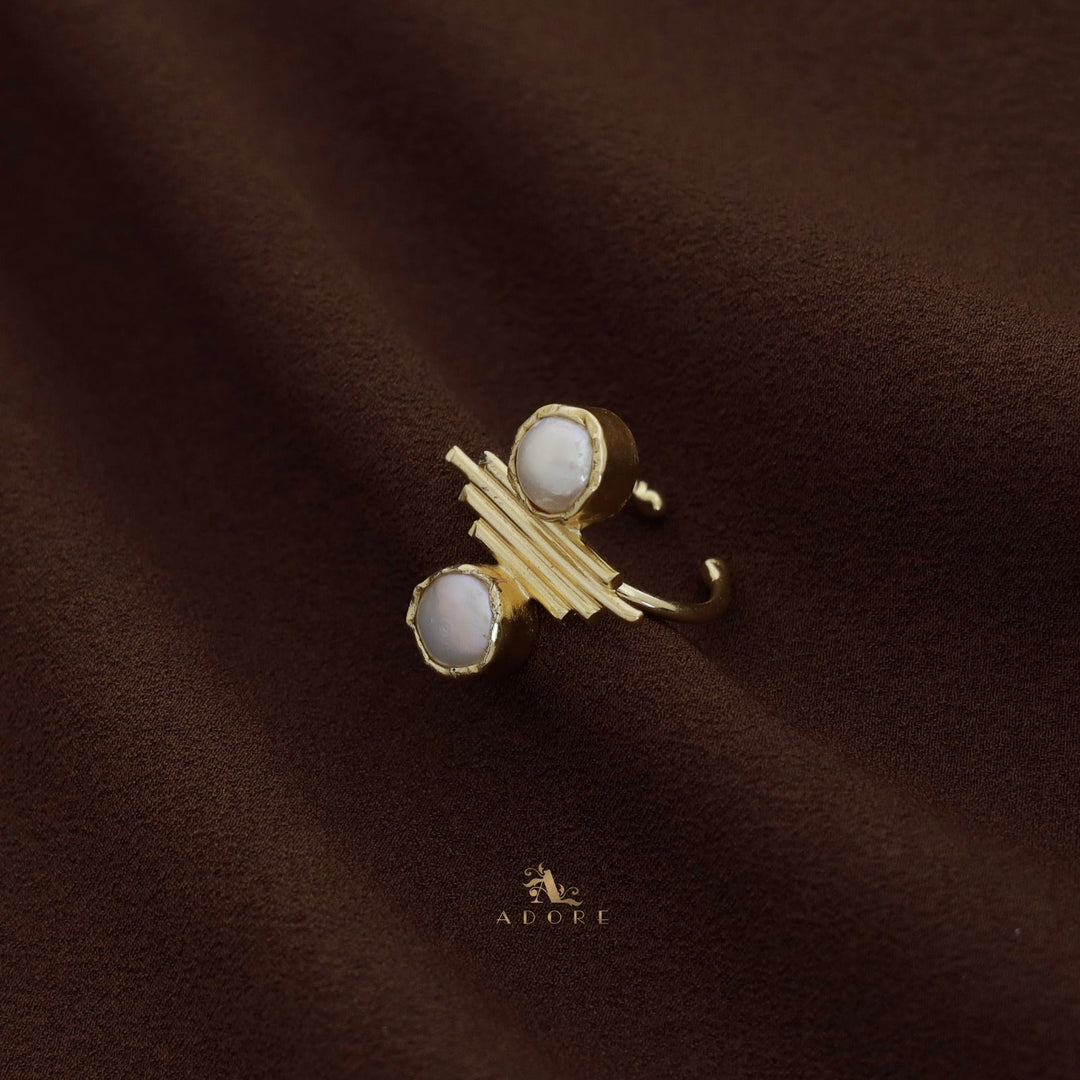 Golden 4 Line Dual Fresh Water Pearl Ring