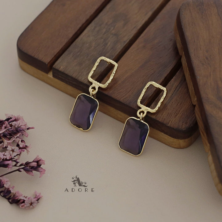 Golden Glossy Textured Rectangle Earring