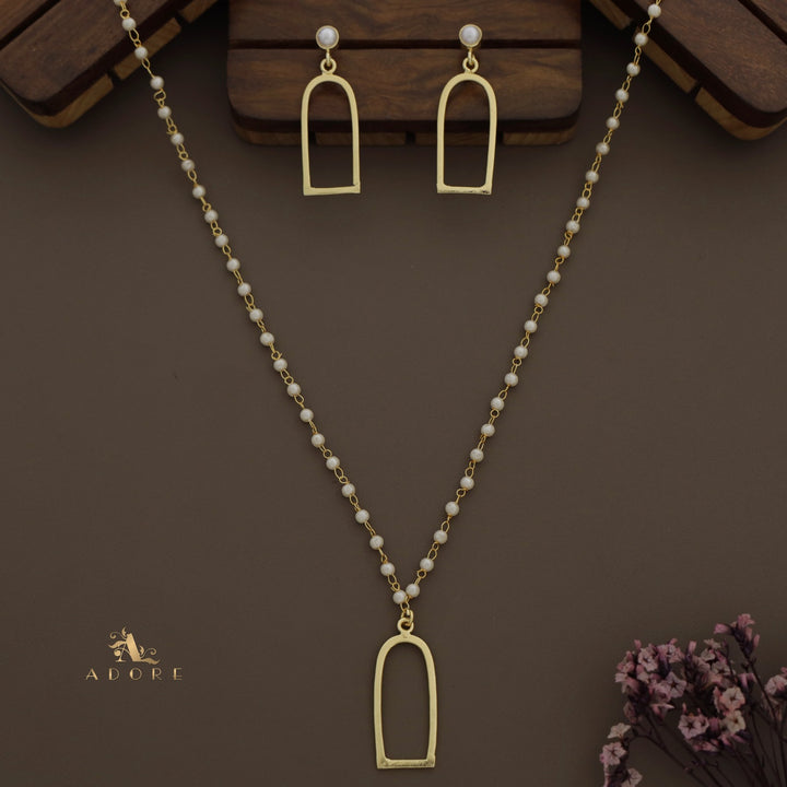Nasmiya Golden Arch Drop Neckpiece With Earring