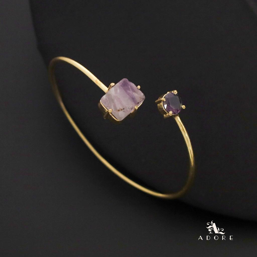 Nashva Raw Stone Rectangle Round Glossy Bangle