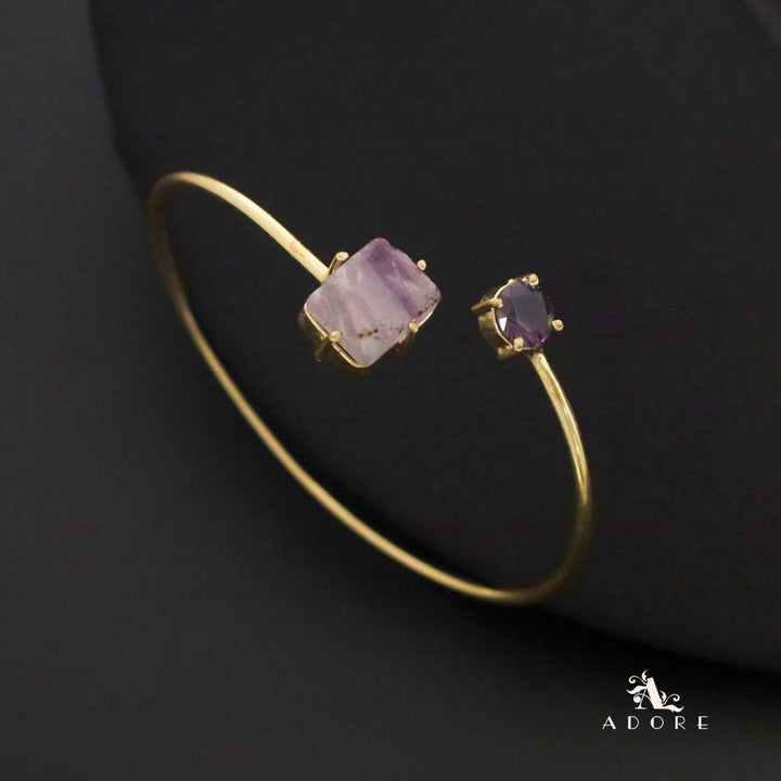 Nashva Raw Stone Rectangle Round Glossy Bangle