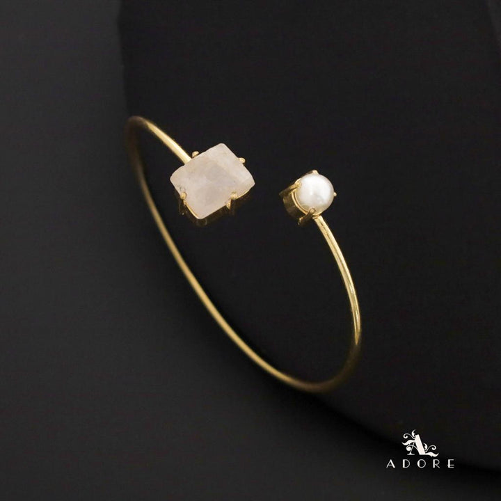 Nashva Raw Stone Rectangle Round Glossy Bangle