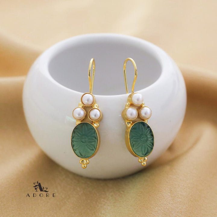 Carved Oval Tri Pearl Drop