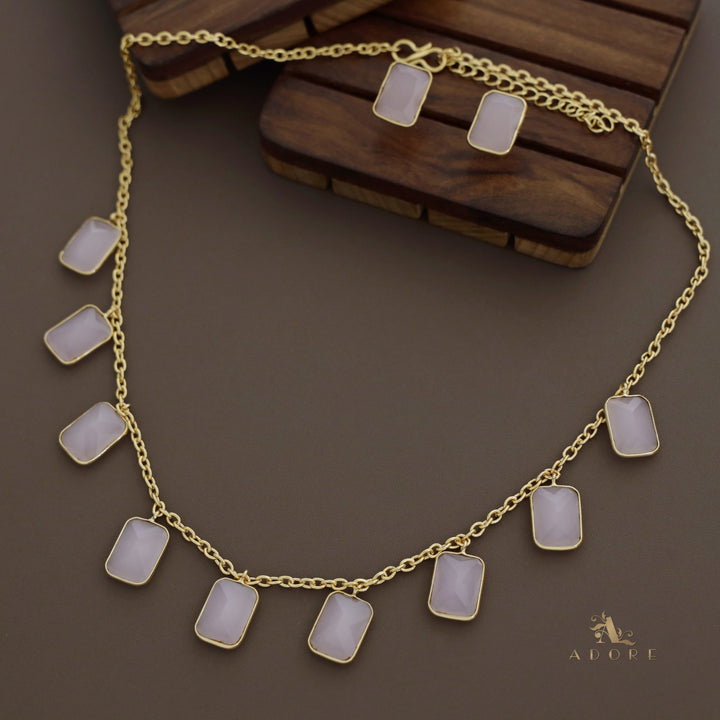 Hanging 9 Stone Rectangle Glossy Neckpiece With Stud