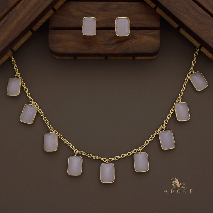 Hanging 9 Stone Rectangle Glossy Neckpiece With Stud