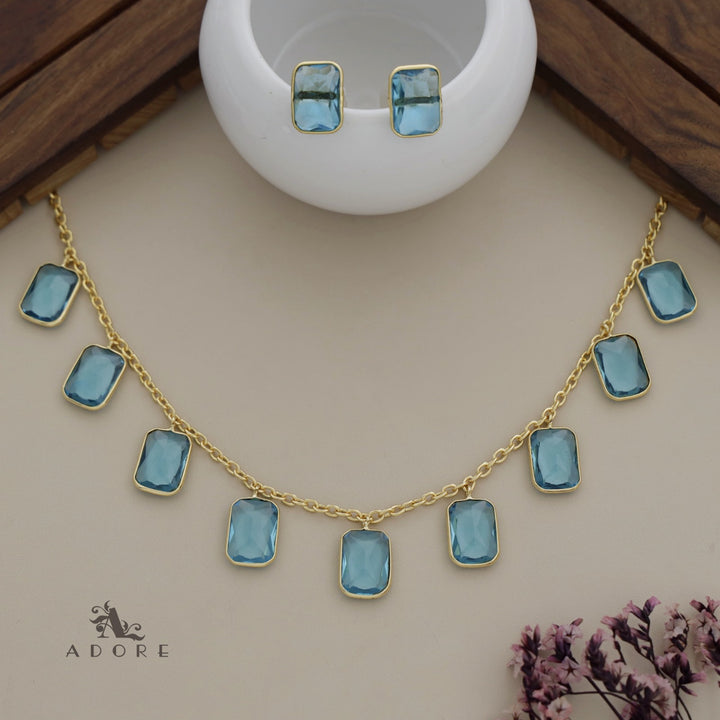 Hanging 9 Stone Rectangle Glossy Neckpiece With Stud
