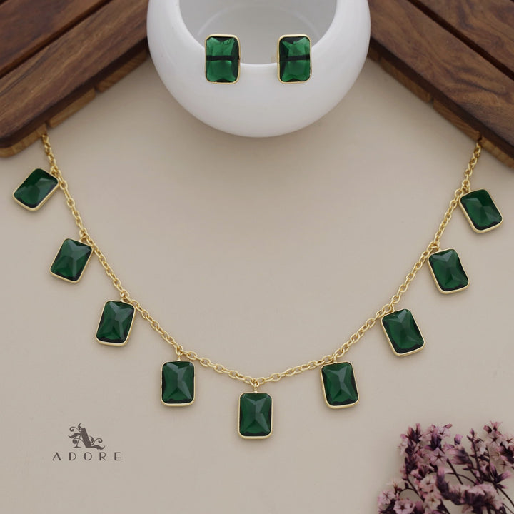 Hanging 9 Stone Rectangle Glossy Neckpiece With Stud