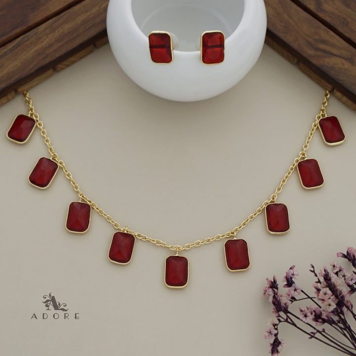 Hanging 9 Stone Rectangle Glossy Neckpiece With Stud