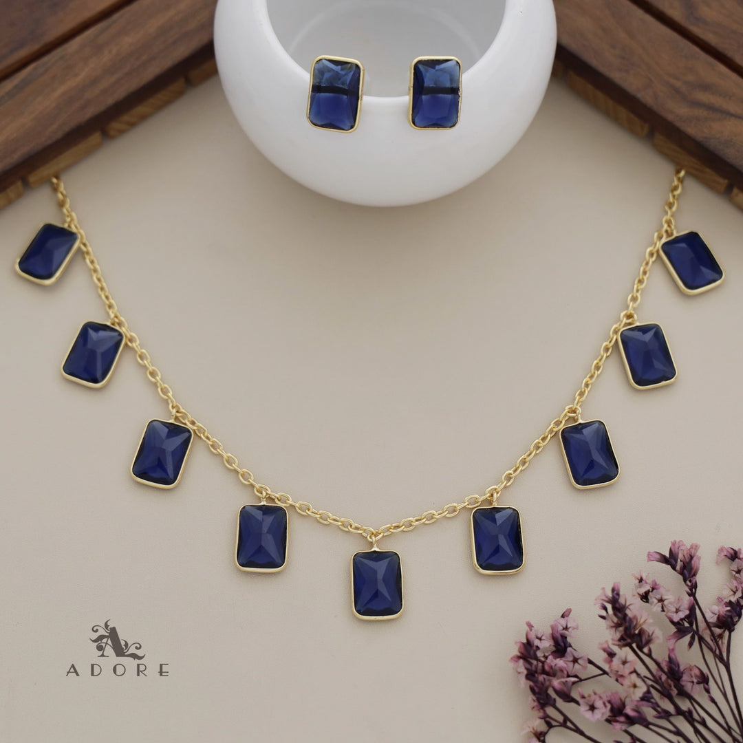 Hanging 9 Stone Rectangle Glossy Neckpiece With Stud