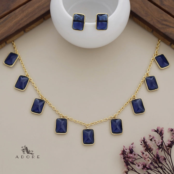 Hanging 9 Stone Rectangle Glossy Neckpiece With Stud