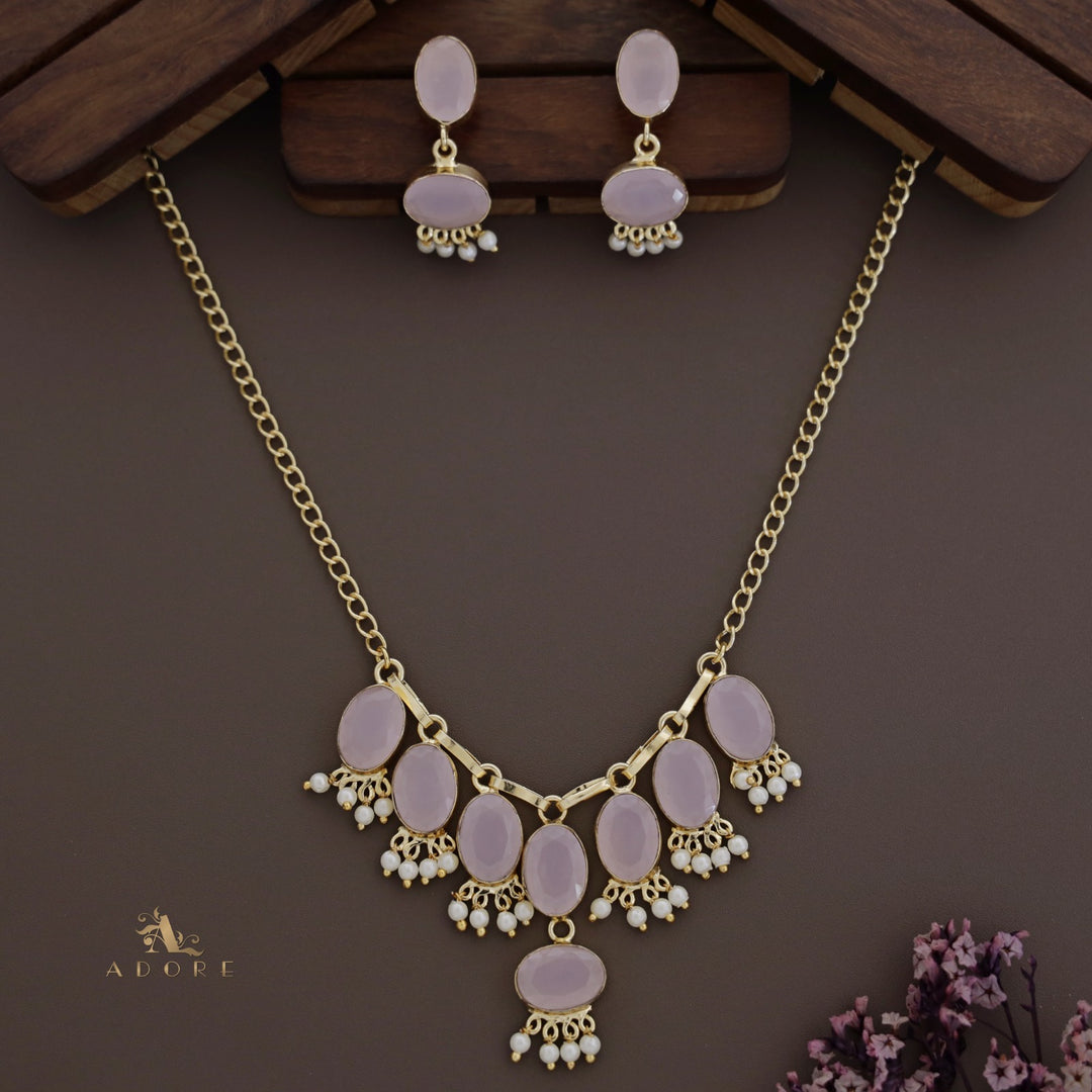 Linda Oval Glossy Cluster Pearl Neckpiece With Earring