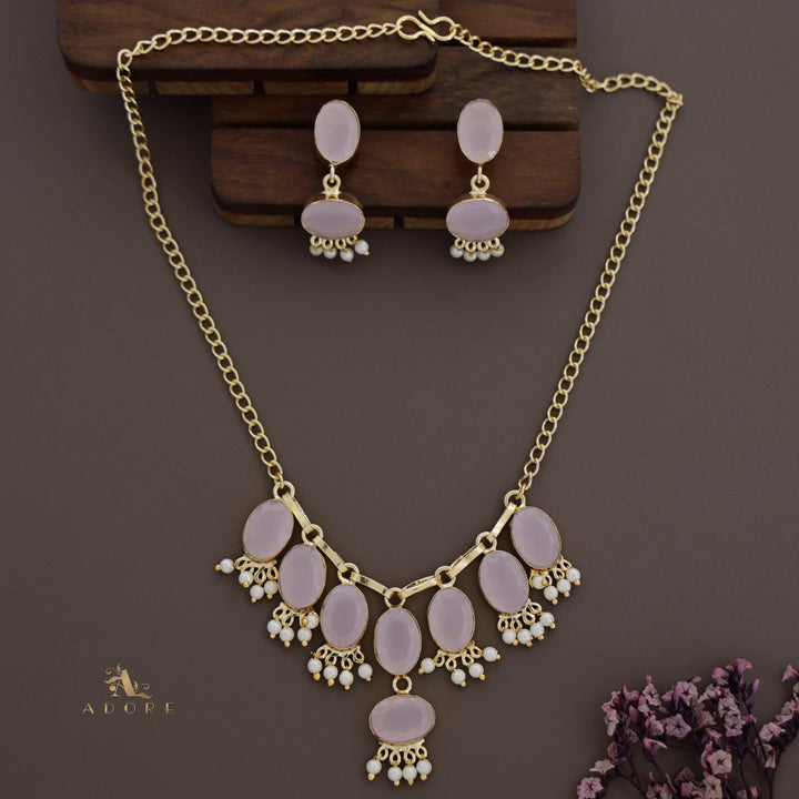 Linda Oval Glossy Cluster Pearl Neckpiece With Earring