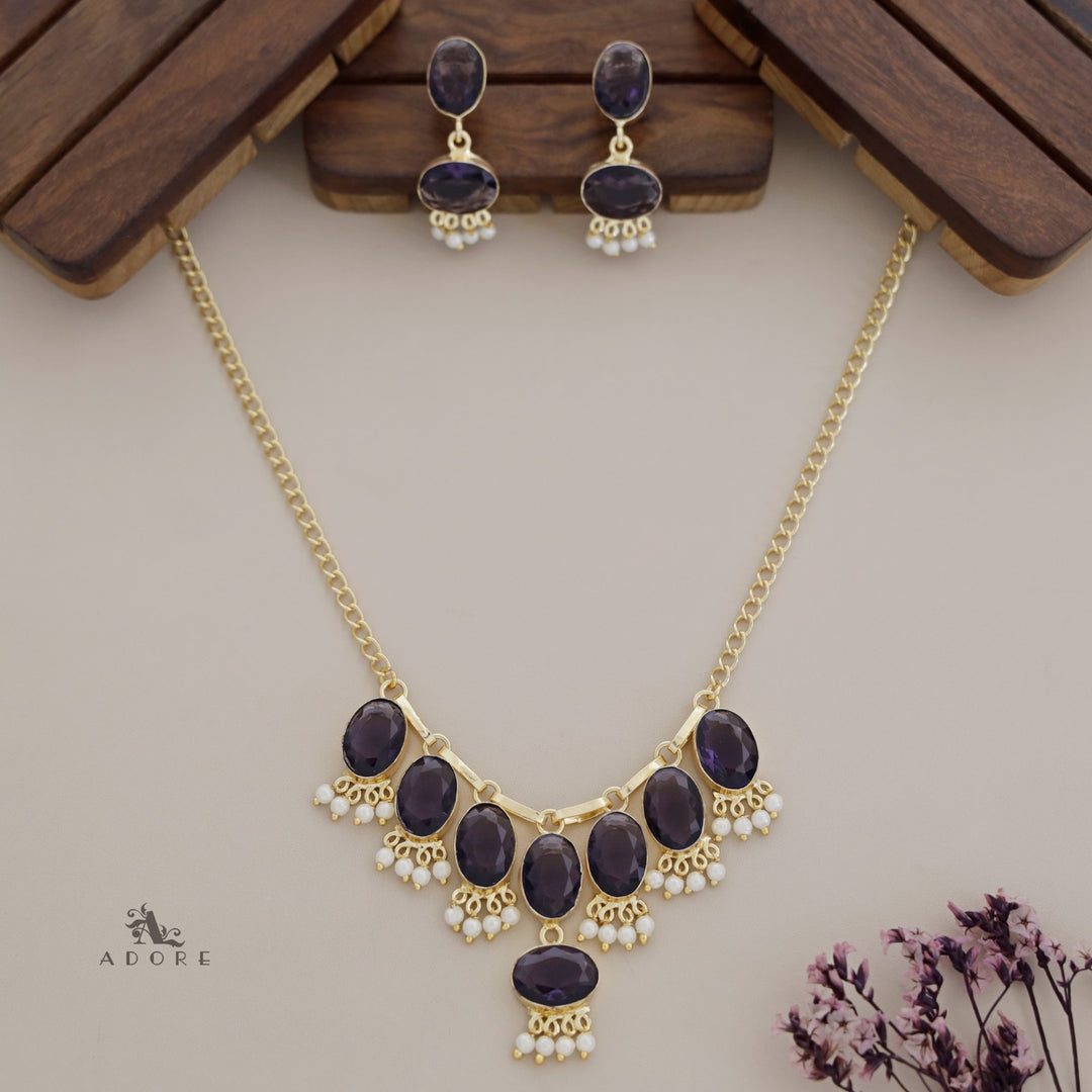 Linda Oval Glossy Cluster Pearl Neckpiece With Earring