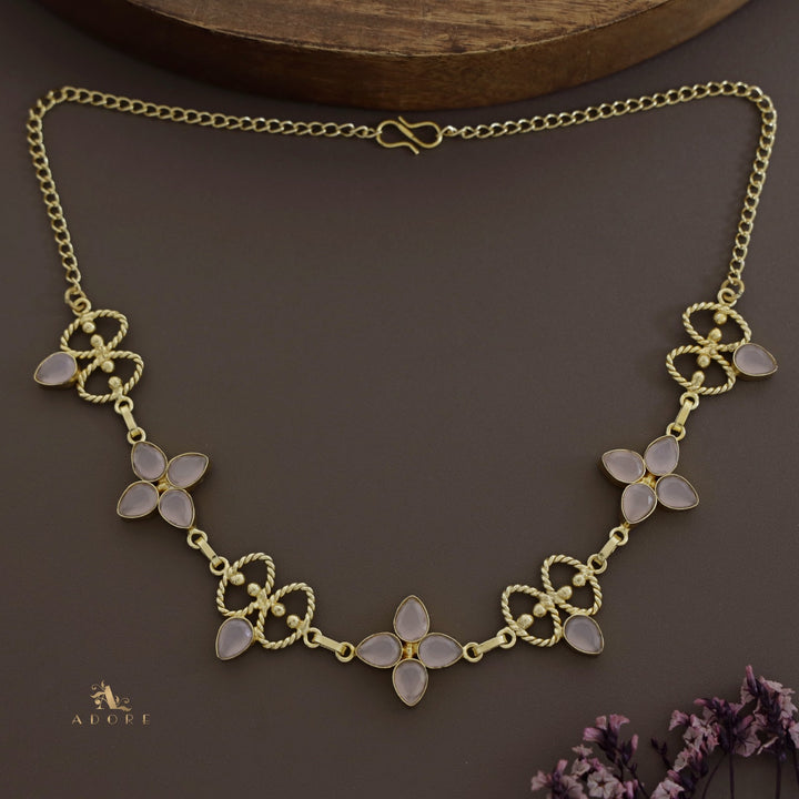 Golden Twisted oval Glossy Flower Choker / Short Neckpiece
