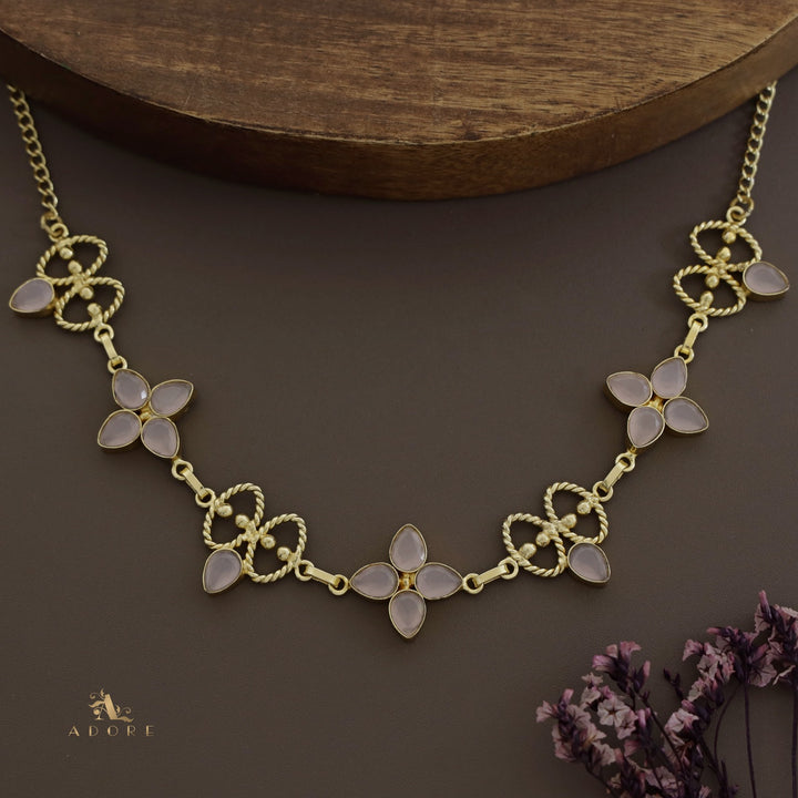Golden Twisted oval Glossy Flower Choker / Short Neckpiece