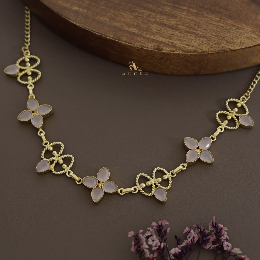 Golden Twisted oval Glossy Flower Choker / Short Neckpiece