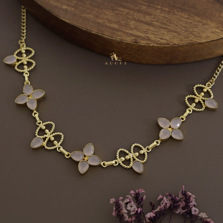 Golden Twisted oval Glossy Flower Choker / Short Neckpiece