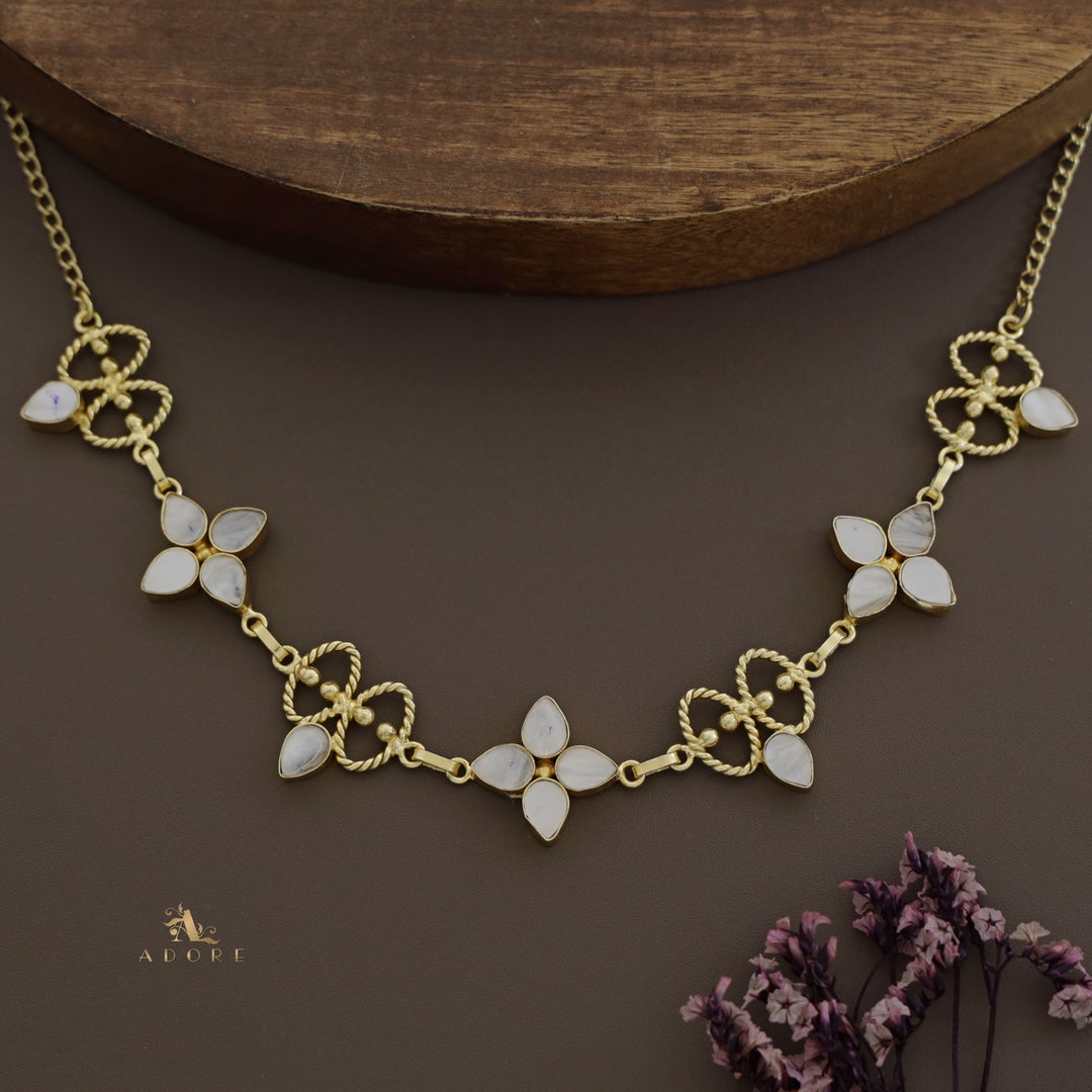 Golden Twisted oval Glossy Flower Choker / Short Neckpiece