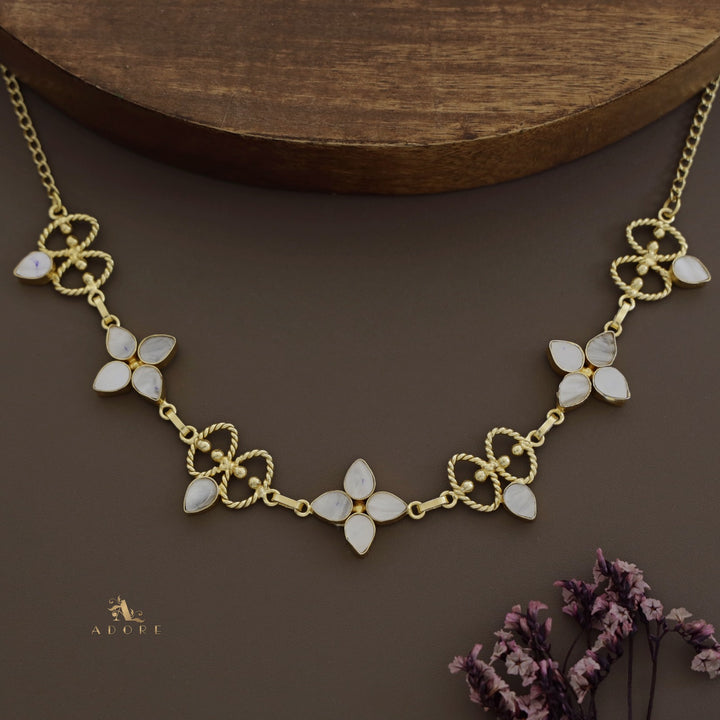 Golden Twisted oval Glossy Flower Choker / Short Neckpiece