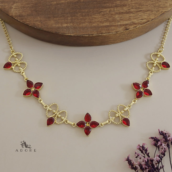 Golden Twisted oval Glossy Flower Choker / Short Neckpiece