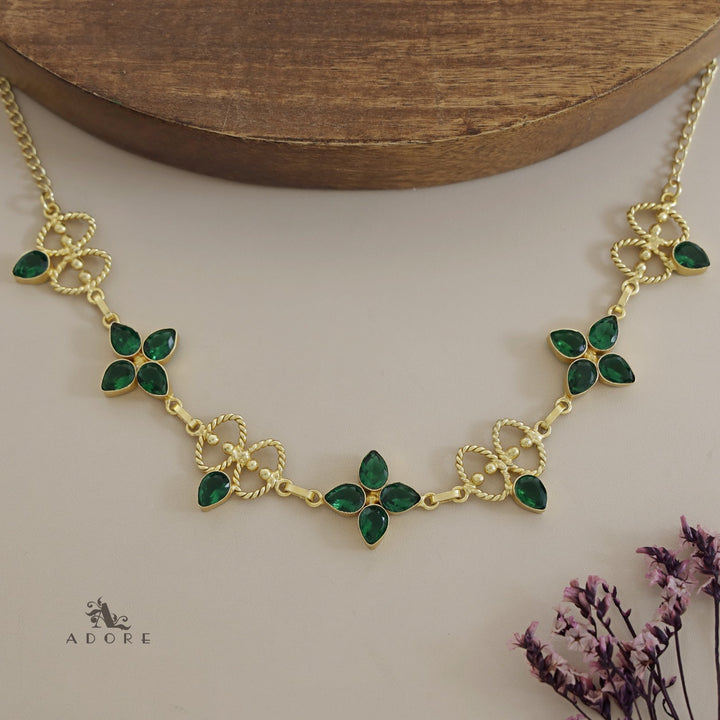 Golden Twisted oval Glossy Flower Choker / Short Neckpiece
