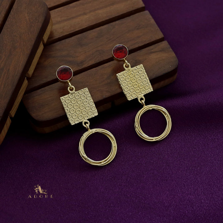 Golden Bubble Square Spiral Hoop Earring