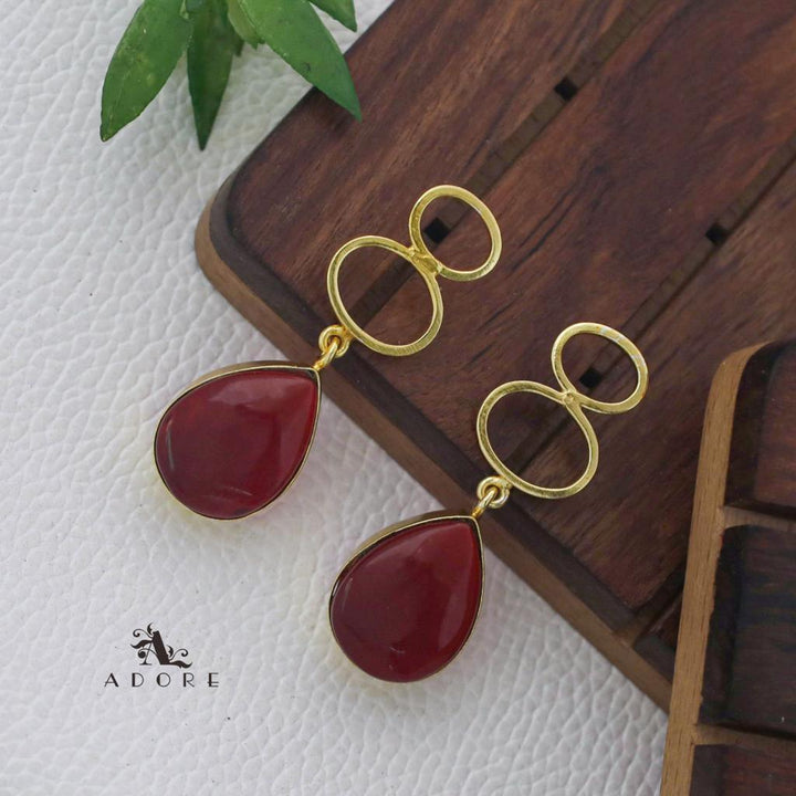 Golden Dual Oval Glossy Drop Earring