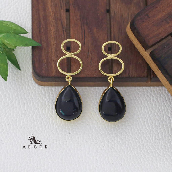 Golden Dual Oval Glossy Drop Earring