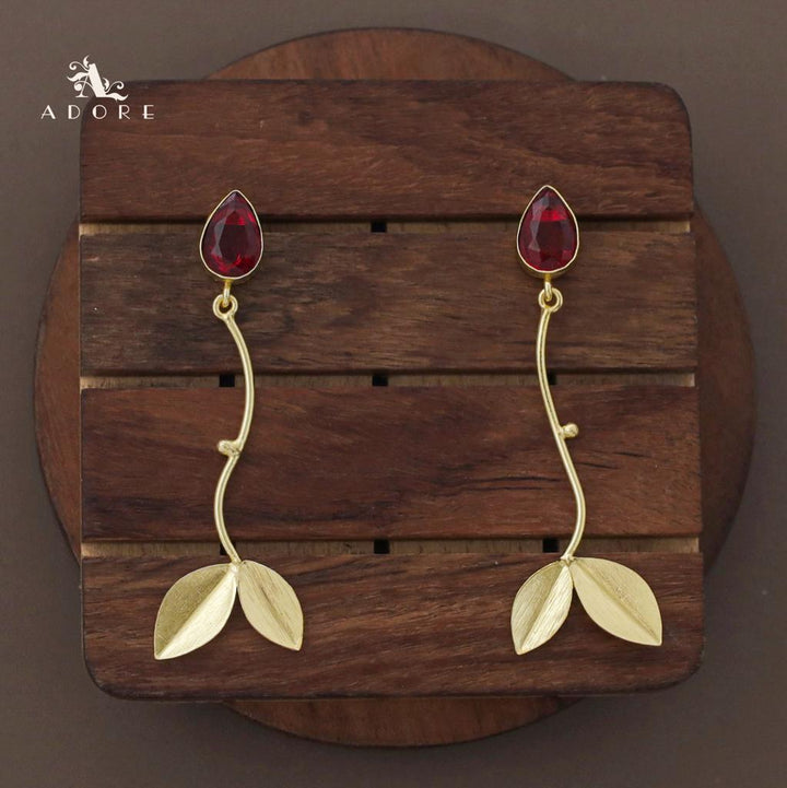 Glossy Drop Golden Curvy Twin Fold Leaf Earring