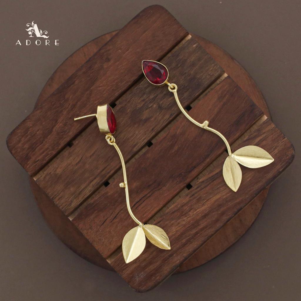 Glossy Drop Golden Curvy Twin Fold Leaf Earring