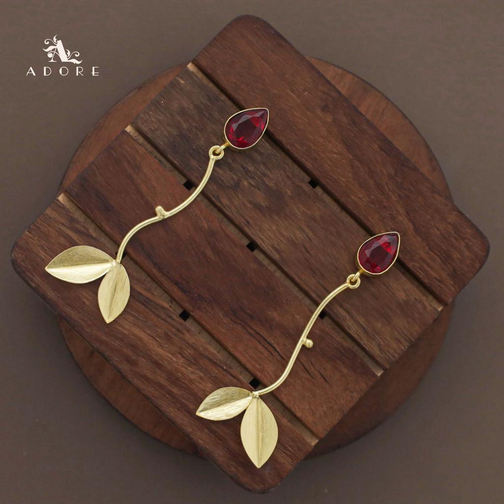 Glossy Drop Golden Curvy Twin Fold Leaf Earring