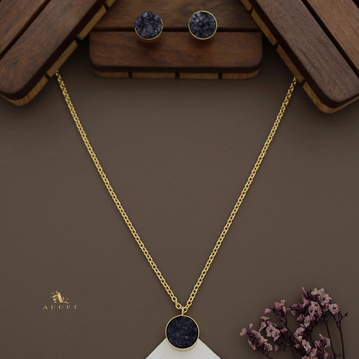Kamilla Druzy Long Neckpiece With Stud ( Dyed Stone )