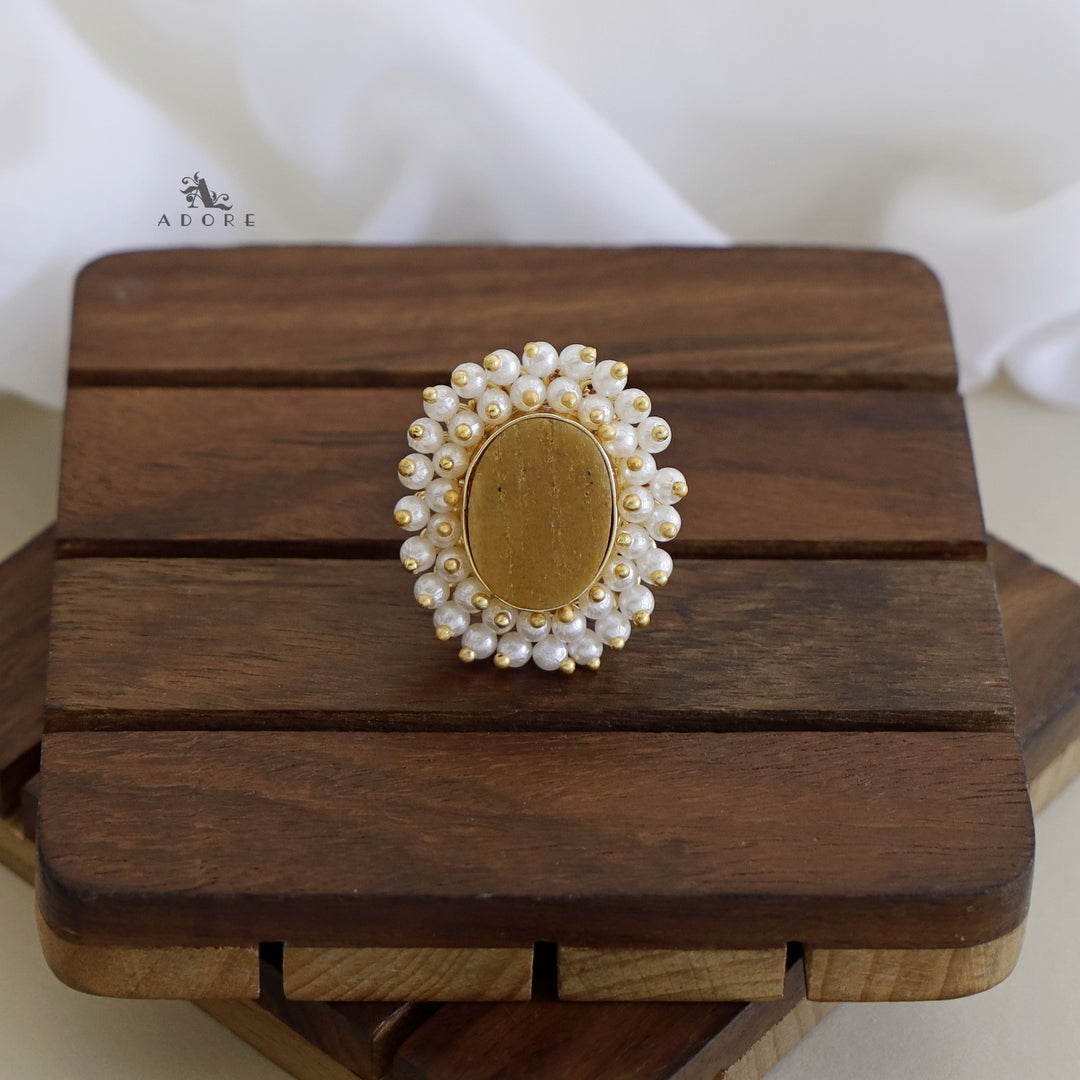 Raw Stone Oval Cluster Pearl Ring