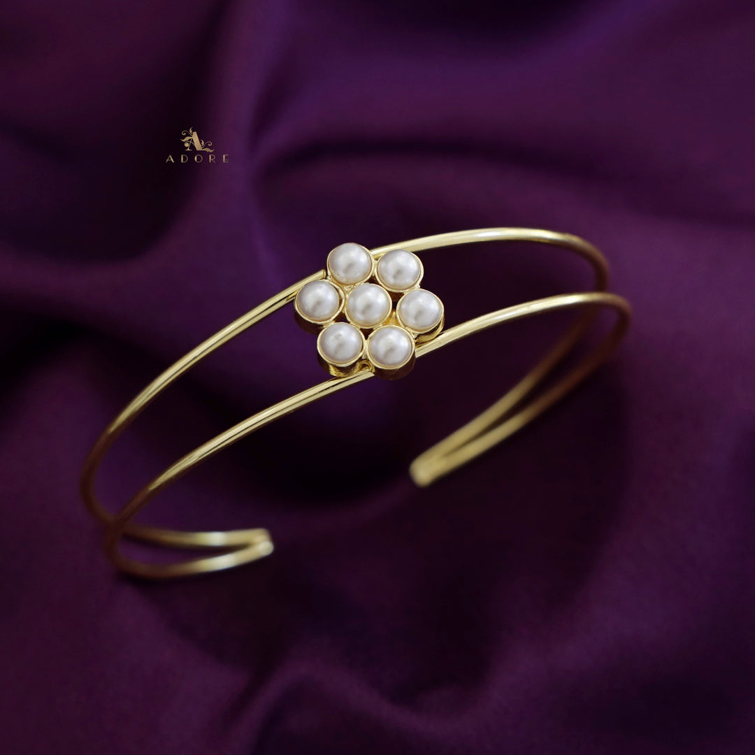 Golden Twin Layer Pearl Flower Bangle ( 5 MM )