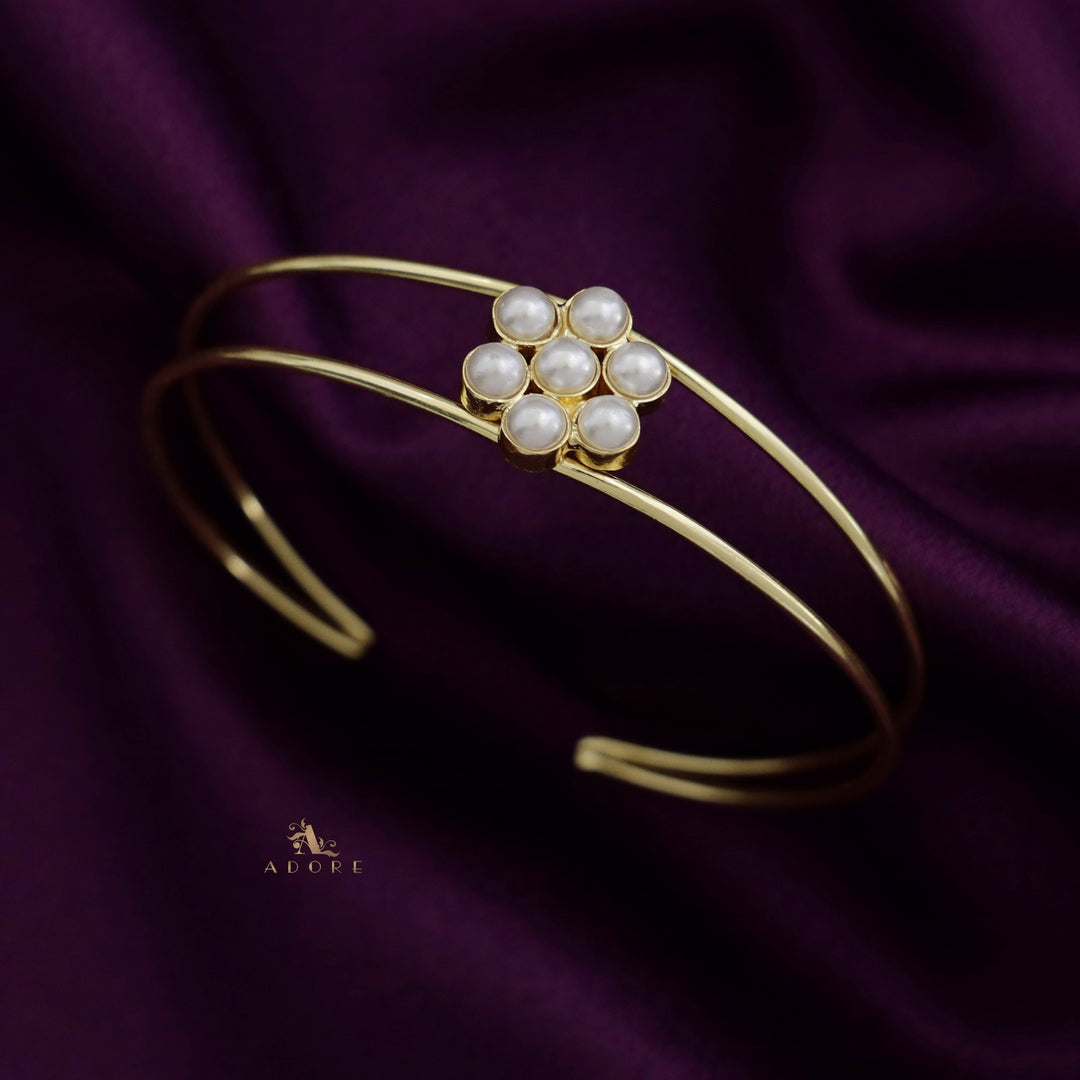 Golden Twin Layer Pearl Flower Bangle ( 5 MM )