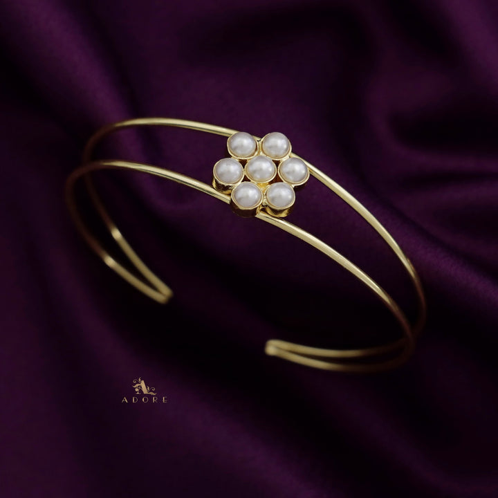 Golden Twin Layer Pearl Flower Bangle ( 5 MM )
