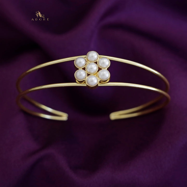 Golden Twin Layer Pearl Flower Bangle ( 5 MM )