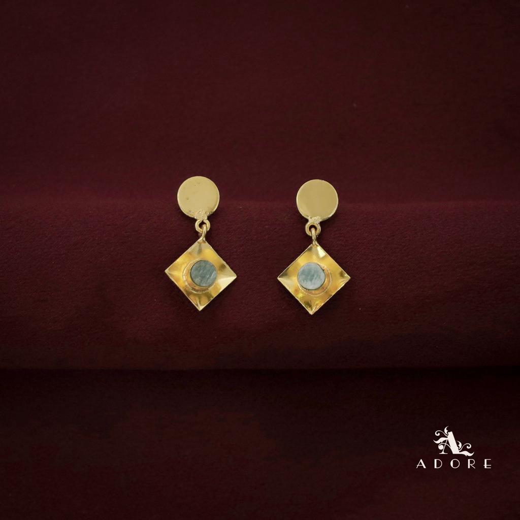 Golden Coin + Diamond Raw Stone Earring