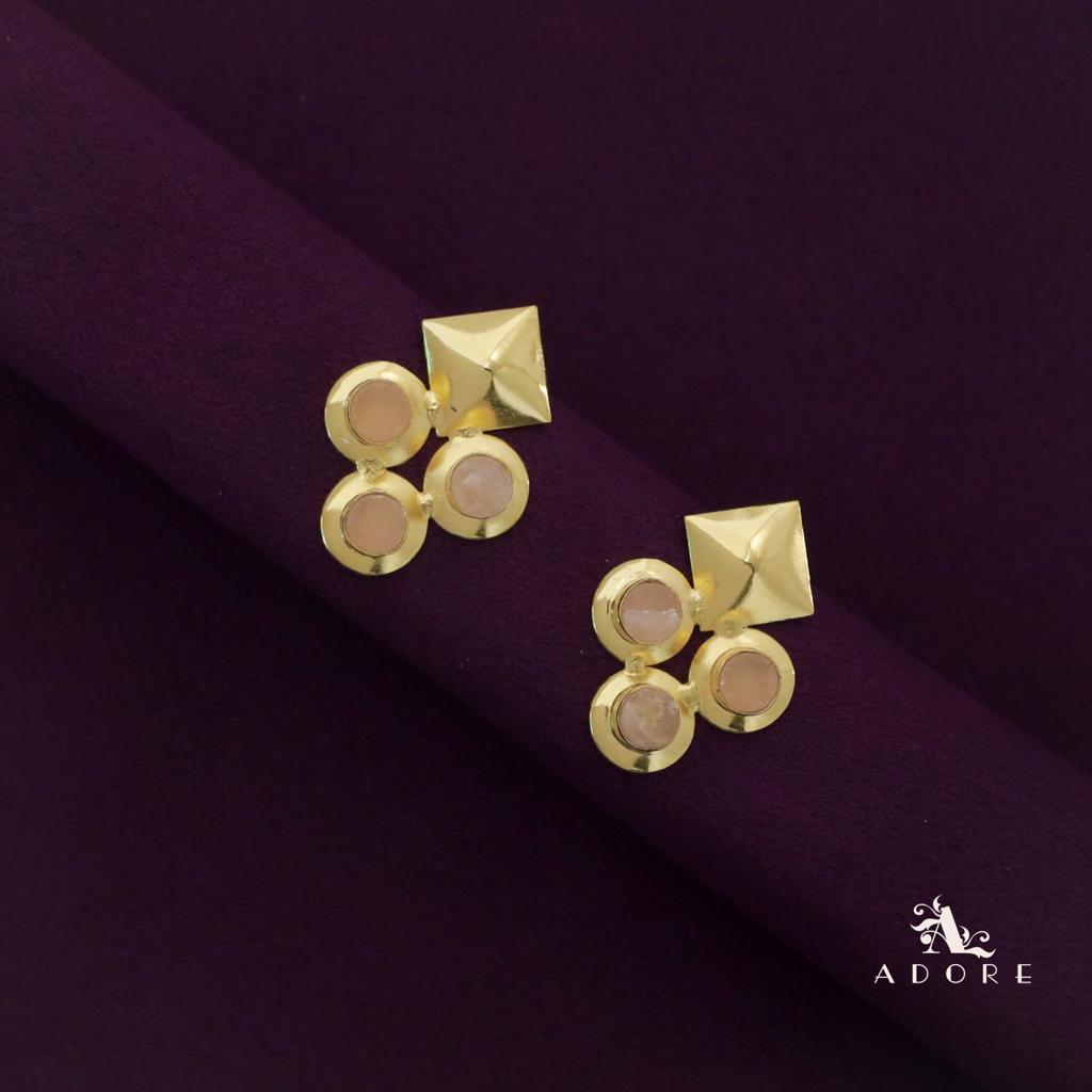 Golden Folded Diamond Tri Raw Stone Earring