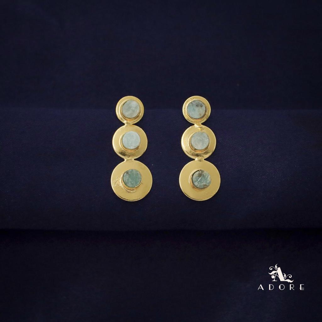 Golden 3 Step Coin Raw Stone Earring