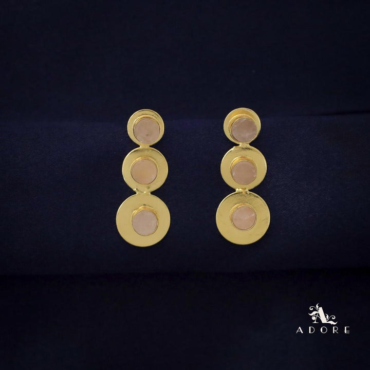 Golden 3 Step Coin Raw Stone Earring